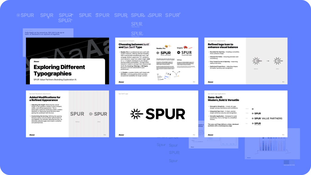Typography and colour palette of the SPUR Value Partners identity